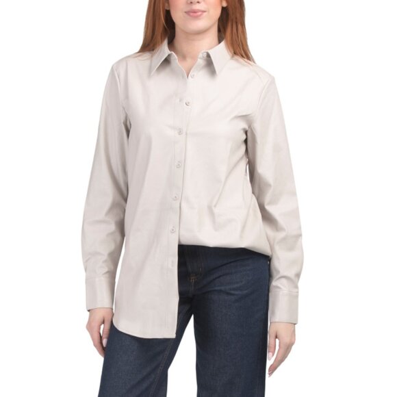 COMMANDO Porcelain Faux Leather Oversized Button Down Top - Picture 1 of 2